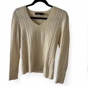 Lauren Ralph Lauren Baby Yellow V Neck Cable Knit Cashmere Women’s Sweater XS